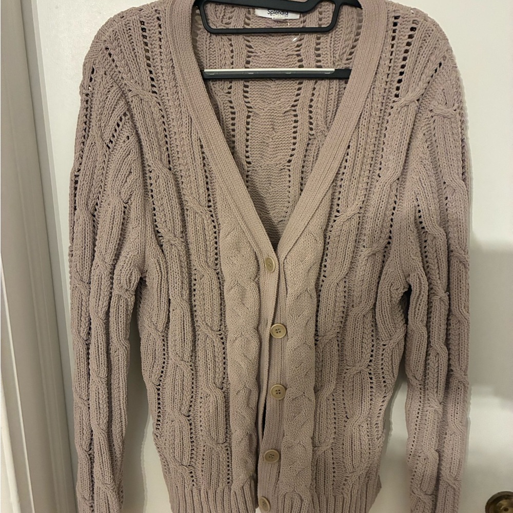Splendid Taupe Cable Knit Cardigan